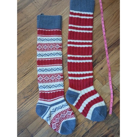 Christmas red and green stripe knit stockings set - Picture 2 of 3
